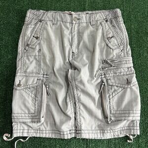 Vintage Division E Baggy Cargo Shorts Mens 39x13" Gray Plaid Skater Long Y2K
